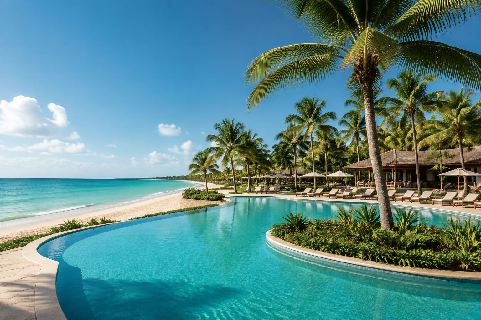 Resort à beira-mar em Alagoas com piscina e coqueiros